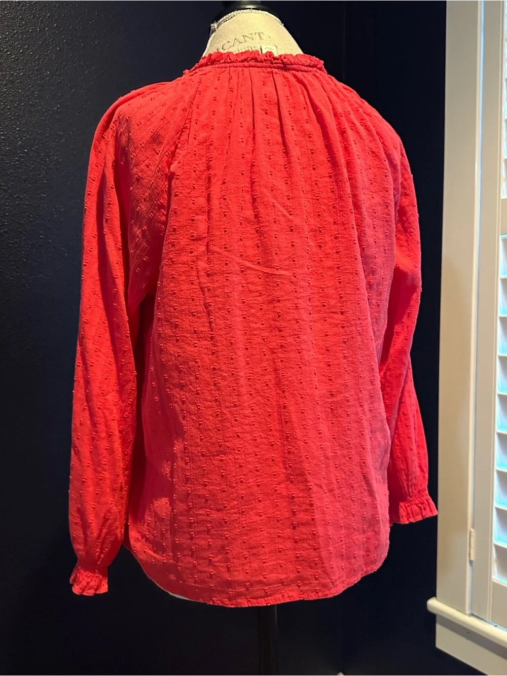 J. Crew Coral-Red V-Neck Peasant Blouse